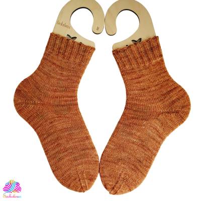 Socken, Größe 38/39, handgestrickt, aus handgefärbter Sockenwolle, Farbe: Golden Brown