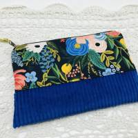 Kosmetiktasche Blüten, Schminktäschchen blau , Make up Tasche Muster,kleines Täschchen Bild 2