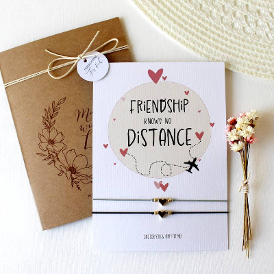 Abschiedsgeschenk Freundin | Zwei Freundschaftsarmbänder | Armband mit Karte | Friendship Geschenk | Fernreise
