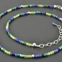 Minimalistische Würfel-Edelstein-Kette - Sodalith Peridot Chrysokoll Halskette zart Würfelschmuck blau grün türkis Bild 2