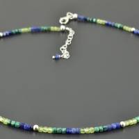 Minimalistische Würfel-Edelstein-Kette - Sodalith Peridot Chrysokoll Halskette zart Würfelschmuck blau grün türkis Bild 4