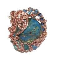 Ring Lampwork pastell blau mit Achat handgemacht in wirework rosa crazy Handschmuck Bild 5