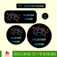 Schulstarter-Set | Gamecontroller - 90 teilig, Namensaufkleber, Stifteaufkleber, Schuletiketten Bild 1