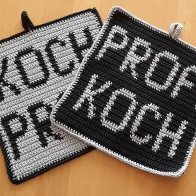 Topflappen "Koch-Profi", gehäkelt, Baumwolle