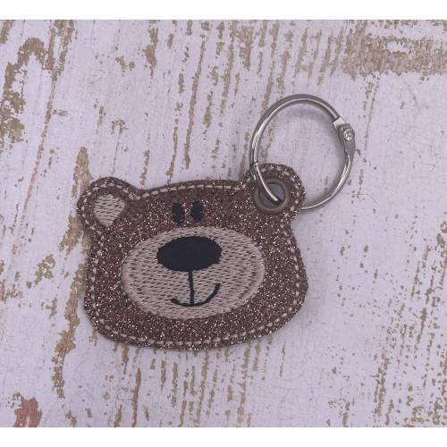 Schlüsselanhänger Bärenkopf / Teddybär braun-glitzer