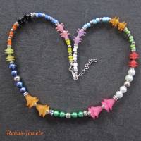 Kinderkette bunt silberfarben Perlen Blütenkelche Kinder Kette für Mädchen Handgefertigt Bild 1