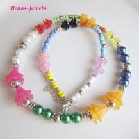 Kinderkette bunt silberfarben Perlen Blütenkelche Kinder Kette für Mädchen Handgefertigt Bild 4