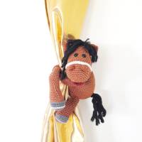EINHORN PFERD-Gardinen Vorhang Krawatte Raffhalter Baby Kinderzimmer Deko Fantasy Unicorn Amigurumi Kuscheltier Bild 1