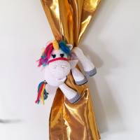 EINHORN PFERD-Gardinen Vorhang Krawatte Raffhalter Baby Kinderzimmer Deko Fantasy Unicorn Amigurumi Kuscheltier Bild 4