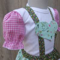 Trachtiges Brautmädchenkleid in mint- und grün-gemustert, Taufkleid mit pink-karierten Puffärmeln Bild 3