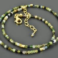 Minimalistische Turmalinkette mit kleinen Würfeln, vergoldetes 925er Silber - Halskette Collier zart grün Turmalin gold Bild 2