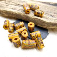14 alte venezianische Glasperlen in Tubenform aus dem Afrikahandel - gelb - antike Murano Handelsperlen Bild 4