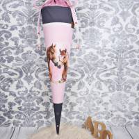 Schultüte Stoff PFERDE rosa Grau Mädchen  *personalisierbar und mit Kisseninlet Bild 4