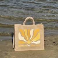 Limited Edition | großer Jute Shopper | Sonne im Herzen | als Einkaufstasche | Strandtasche | zum Muttertag | 32 Liter Bild 4