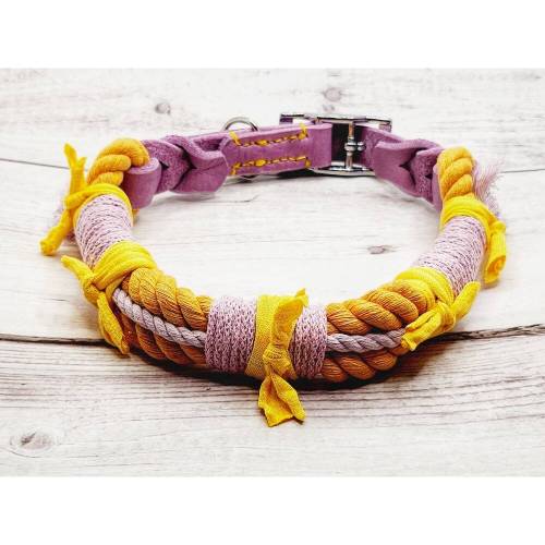 Halsband "Hippie Yellow" Fettleder Hundehalsband Lederhalsband