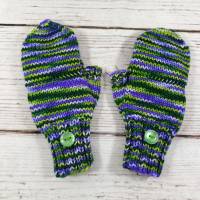 Handschuhe mit Kappe für Kleinkinder, Lila Grün handgefärbt Bild 2