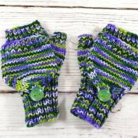 Handschuhe mit Kappe für Kleinkinder, Lila Grün handgefärbt Bild 4