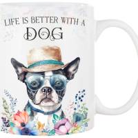 Hunde-Tasse LIFE IS BETTER WITH A DOG mit Boston Terrier Bild 1