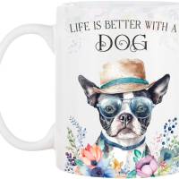 Hunde-Tasse LIFE IS BETTER WITH A DOG mit Boston Terrier Bild 2