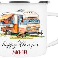Emaille Tasse Camping HAPPY CAMPER - personalisiert - Watercolor Motiv 3, Campingbecher, Geschenk für Camper Bild 2