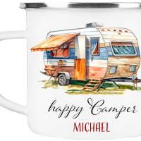 Emaille Tasse Camping HAPPY CAMPER - personalisiert - Watercolor Motiv 3, Campingbecher, Geschenk für Camper Bild 3