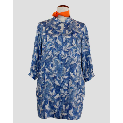 Damen Tunika Kleid Blau-Batik Hellblau/Königsblau