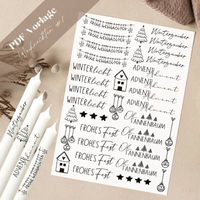 Weihnachten PDF Vorlage Kerzentattoo Kerzensticker Kerzen Gestalten Frohes Fest Advent Oh Tannenbaum Winterzauber Winter