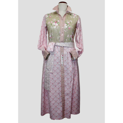 Damen Hemdblusen Kleid  | Im Landhaus Stil Rose/Sand Farben |