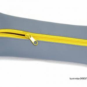 Mäppchen grau Gummiband Zipper gelb A4 Ordner A5 Planer Skizzenbuch, handmade by BuntMixxDESIGN Bild 3