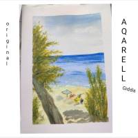 Aquarell, DIN A4 "Strandurlaub", original & signiert Bild 1