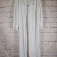 True Vintage Morgenmantel Dessous Mantel Cape Nachthemd 40 42 L Weiße Spitze Satin Shabby Look Bild 3
