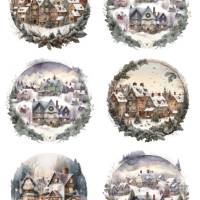 Reispapier - Motiv Strohseide - A4 - Decoupage - Vintage - Shabby - Winter Dorf - Weihnachten - 19790 Bild 1