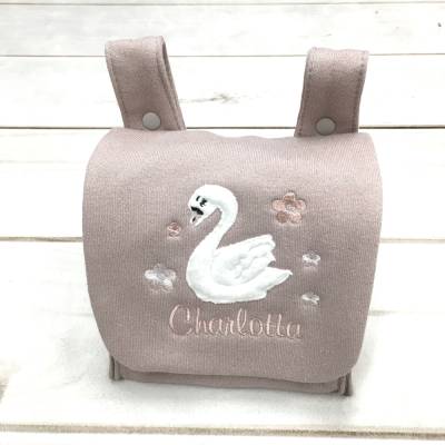 Lenkertasche Mädchen, Lenkertasche Schwan, Lenkertasche mit Namen, Musikboxtasche, altrosa mit Glitzer, Nstyle Fashion