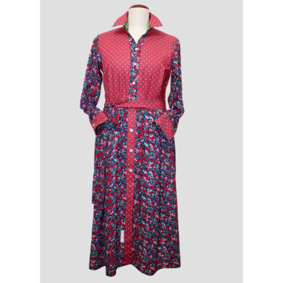 Damen Hemdblusen Kleid  | Bunte Beeren in Bordeaux/Blau |