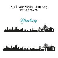 4 tlg. Stickdatei Skyline Hamburg 2 Größen verschiedene Dateiformate Stickmuster Stickmotiv mit und ohne Schriftzug Bild 1