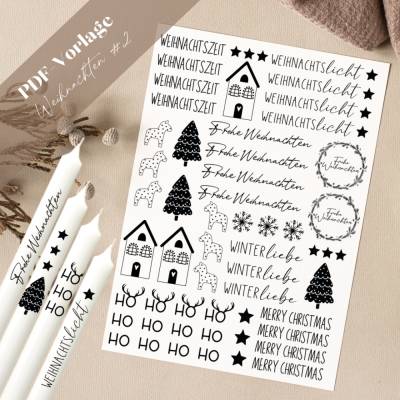 Weihnachten #2 PDF Vorlage Kerzentattoo Kerzensticker Kerzen Gestalten Winterliebe Ho Ho Ho Frohe Weihnachten