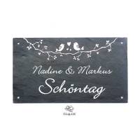 Hochzeitsgeschenk Türschild aus Schiefer mit Namen personalisiert | Geschenk Brautpaar | Schieferschild | Haustürschild Bild 1