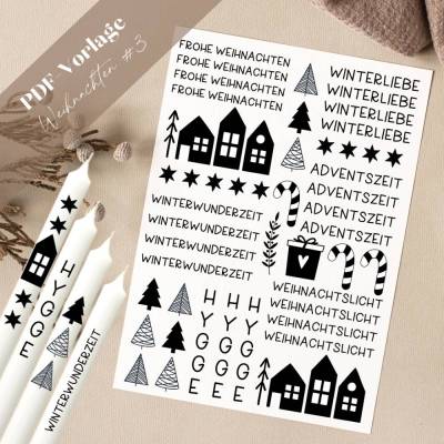Weihnachten #3 PDF Vorlage Kerzentattoo Kerzensticker Kerzen Gestalten Winterliebe Advent Winterliebe