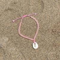 Muschel rosa - Rosafarbenes Perlen-Armband mit künstlicher Kauri-Muschel und Rocailles Bild 1