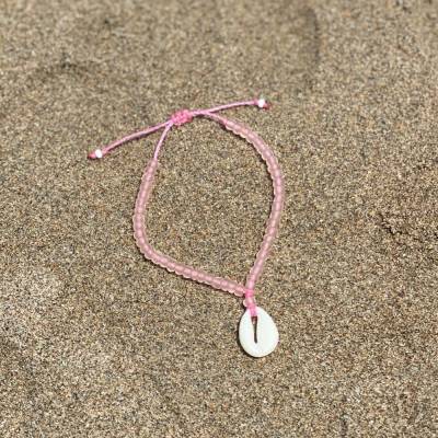 Muschel rosa - Rosafarbenes Perlen-Armband mit künstlicher Kauri-Muschel und Rocailles