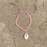 Muschel rosa - Rosafarbenes Perlen-Armband mit künstlicher Kauri-Muschel und Rocailles Bild 2