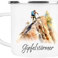 Emaille Tasse GIPFELSTÜRMER - Watercolor Motiv 1, Outdoorbecher, Geschenk für Bergsteiger, Kletterer Bild 3