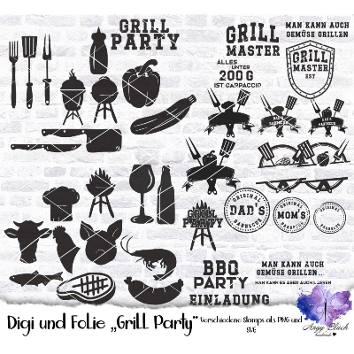 Digi- und Folienset “Grill Party” hohe Qualität (300 DPI), PNG,JPG,SVG