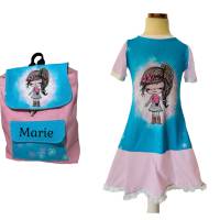 Set Kleid und passender Kindergarten Rucksack - mit oder ohne Namen - mit Wunschnamen Kinderrucksack - Tasche für Mädche Bild 1