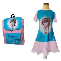 Set Kleid und passender Kindergarten Rucksack - mit oder ohne Namen - mit Wunschnamen Kinderrucksack - Tasche für Mädche Bild 2