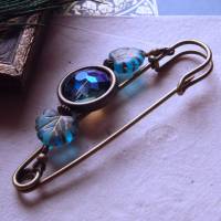 Dekorative Tuchnadel orientalisch Türkis Blau wie ein Pfau, funkelnde Bronze Schalnadel mit Glasperlen Bild 3