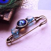 Dekorative Tuchnadel orientalisch Türkis Blau wie ein Pfau, funkelnde Bronze Schalnadel mit Glasperlen Bild 6