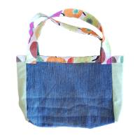 Kindertasche, Jeanstasche upcycling mit Innenfutter, blau, grün und bunt Bild 3