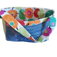 Kindertasche, Jeanstasche upcycling mit Innenfutter, blau, grün und bunt Bild 4