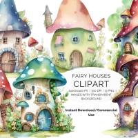 13 digital Fairy Houses PNG Watercolor Clipart Bundle, Sublimation,Commercial License Bild 1